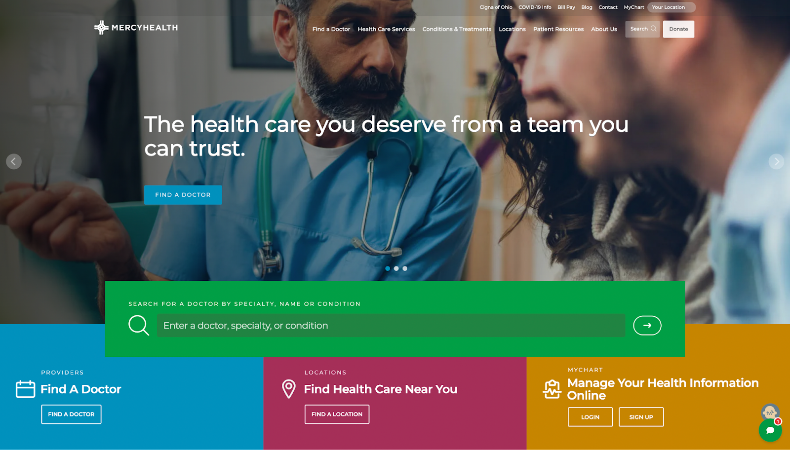 healthcare websites, Mercy Health