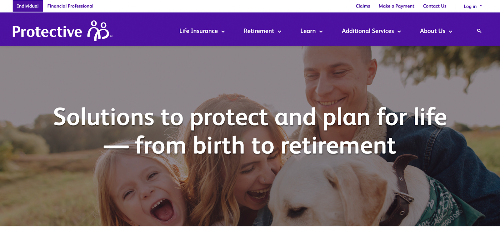Insurance website design, example from Protective Insurance