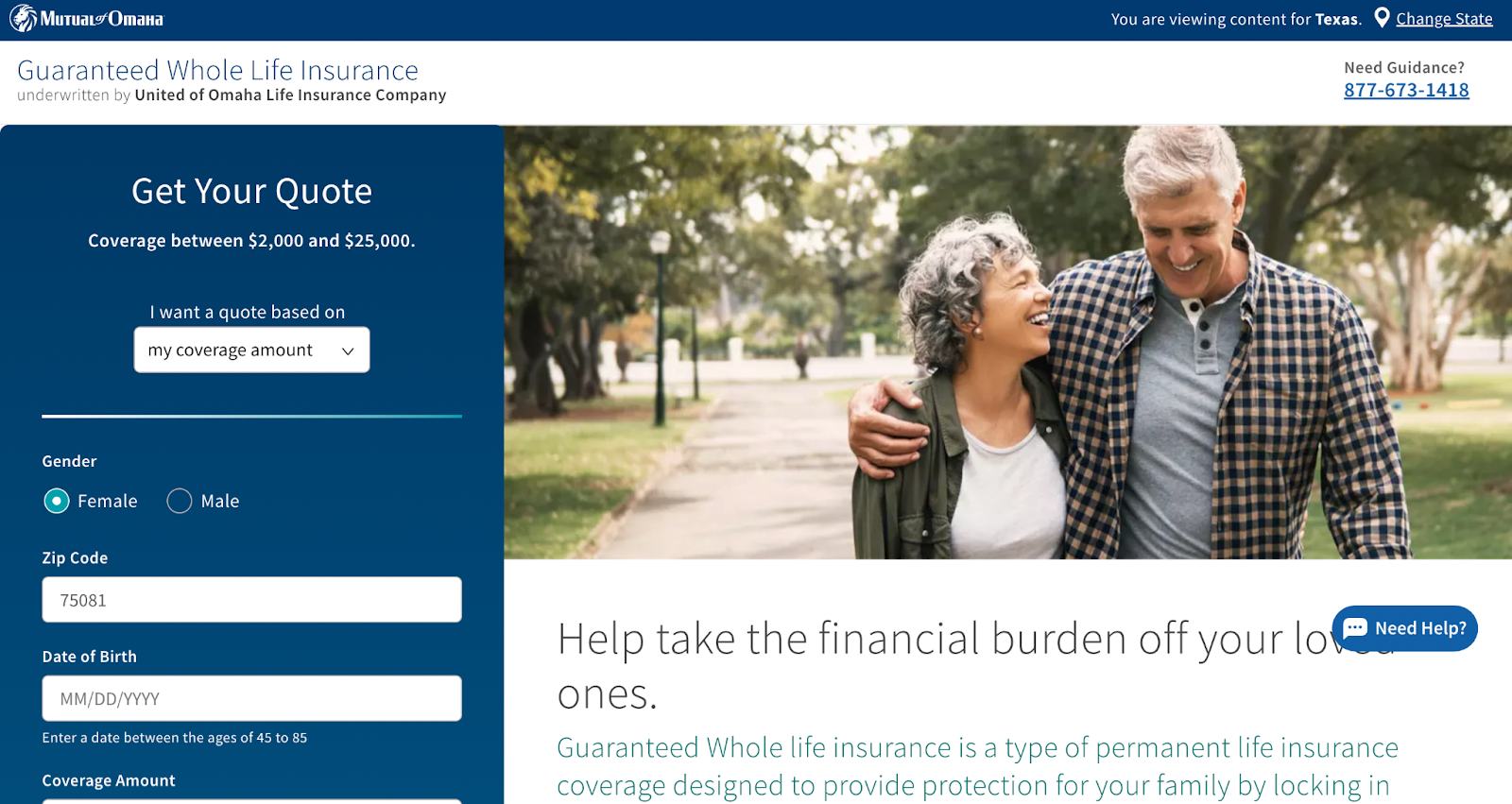 Insurance website design, example from Omaha Insurance