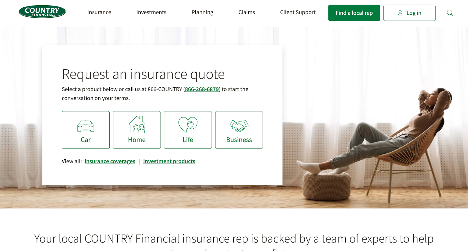 Insurance website design, example from Country Financial