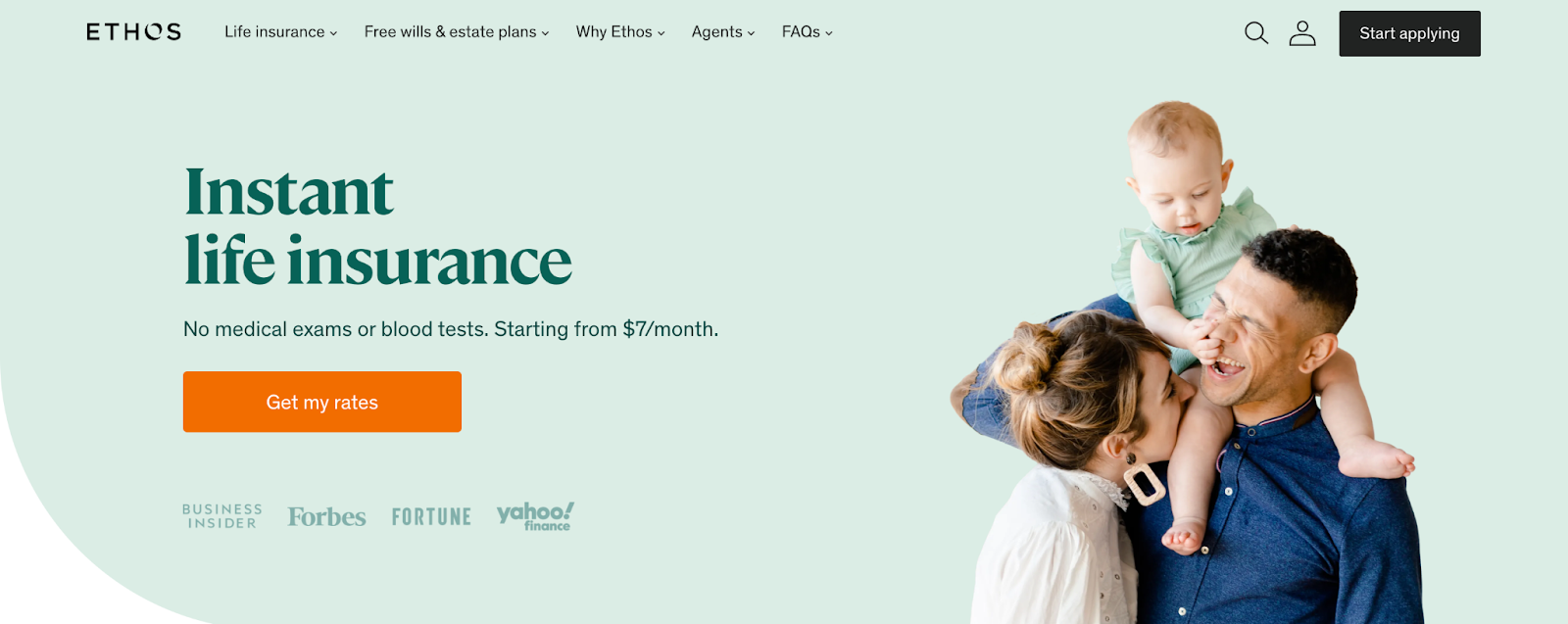 Insurance website design, example from Ethos Insurance