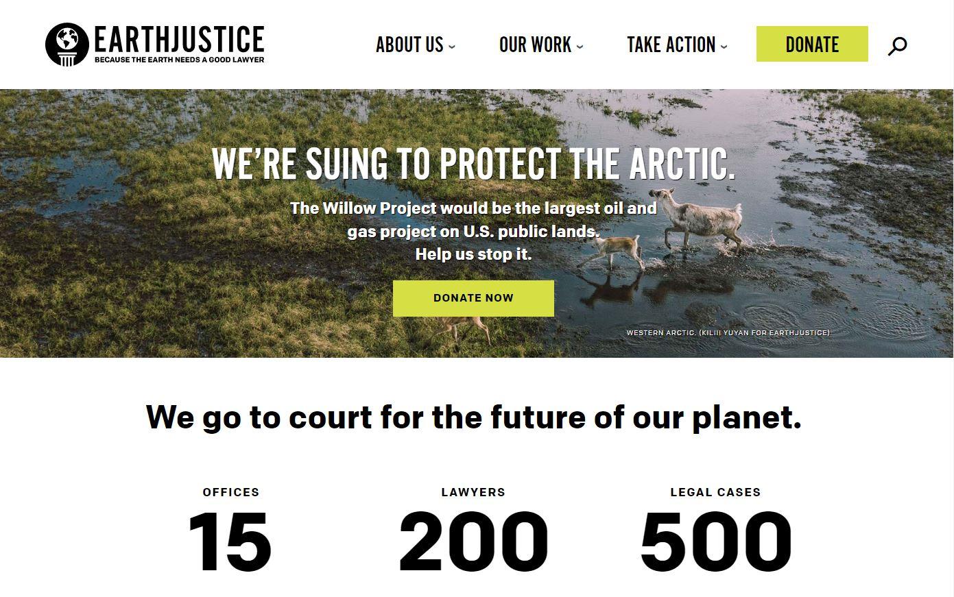 charity website design examples, Earthjustice