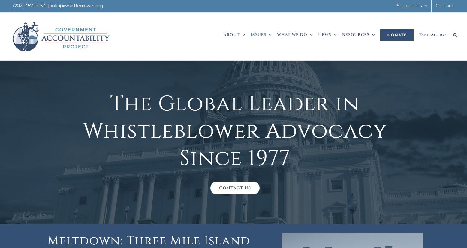 charity website design examples, Government Accountability Project