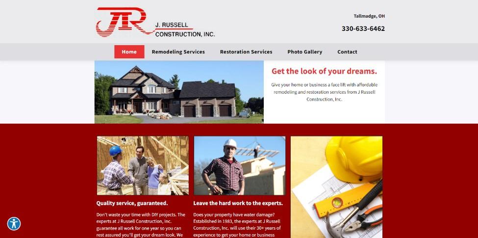Best construction company website designs, example from J. Russell Construction