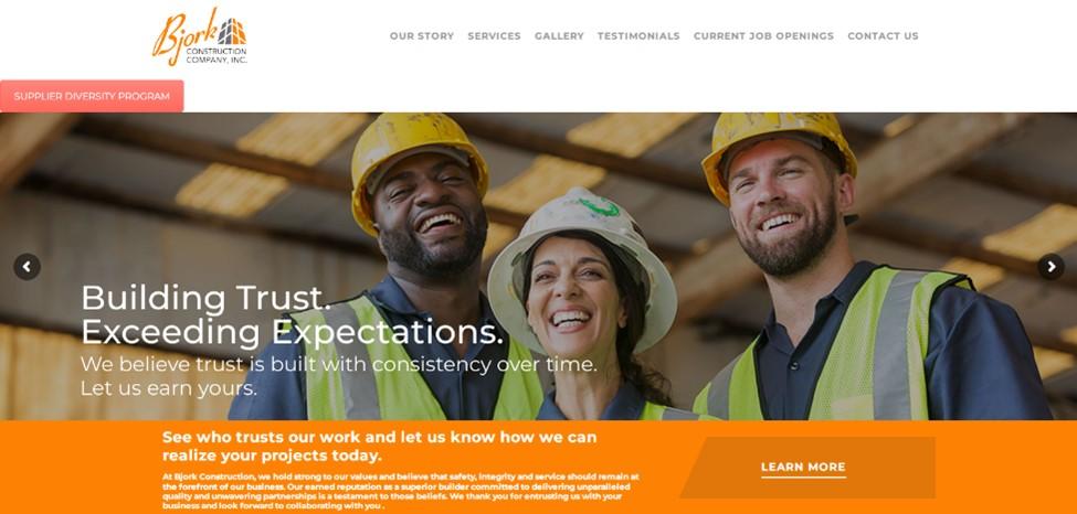 Best construction company website designs, example from Bjork Construction Company