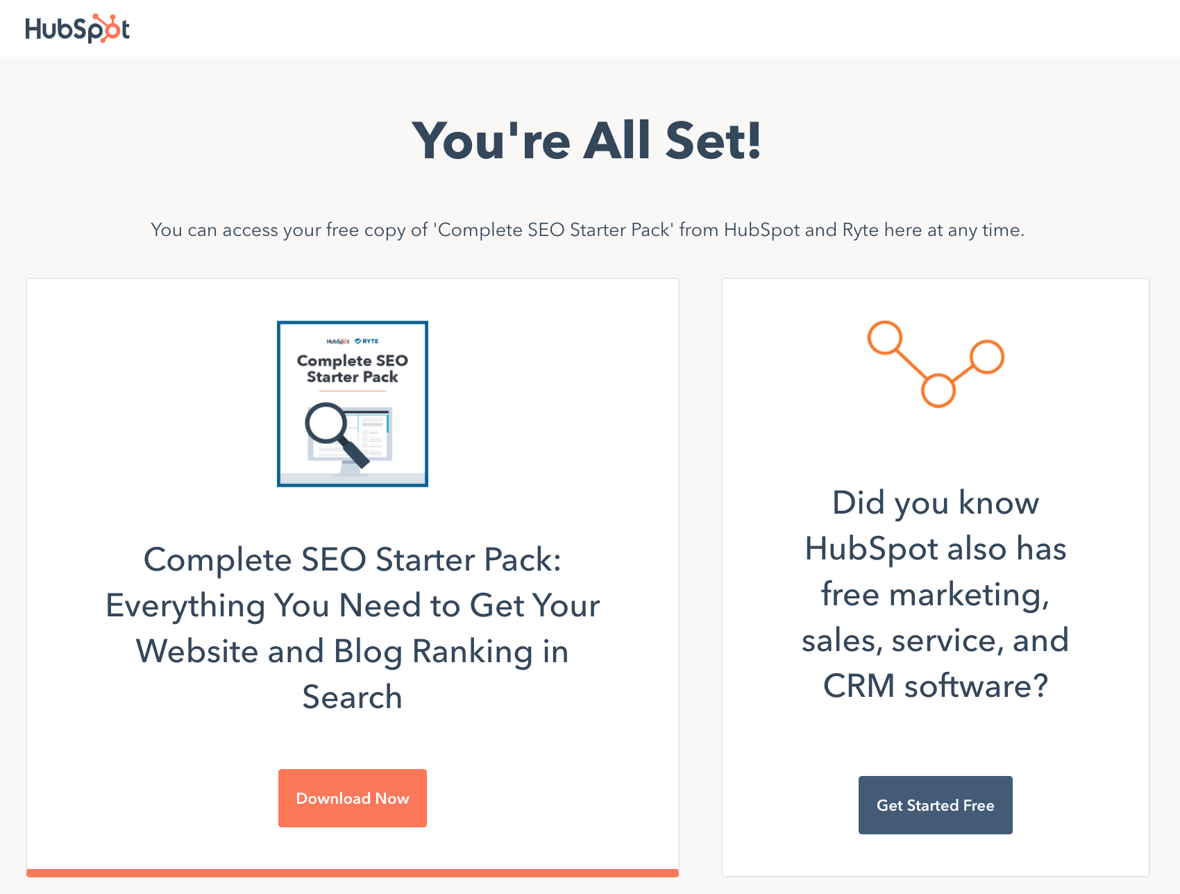HubSpot SEO Starter Pack thank-you page