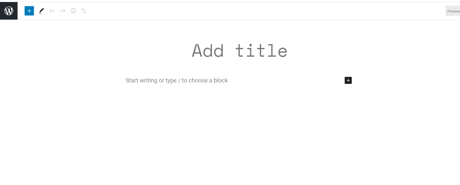 Click on plus icon to add a new block in WordPress editor