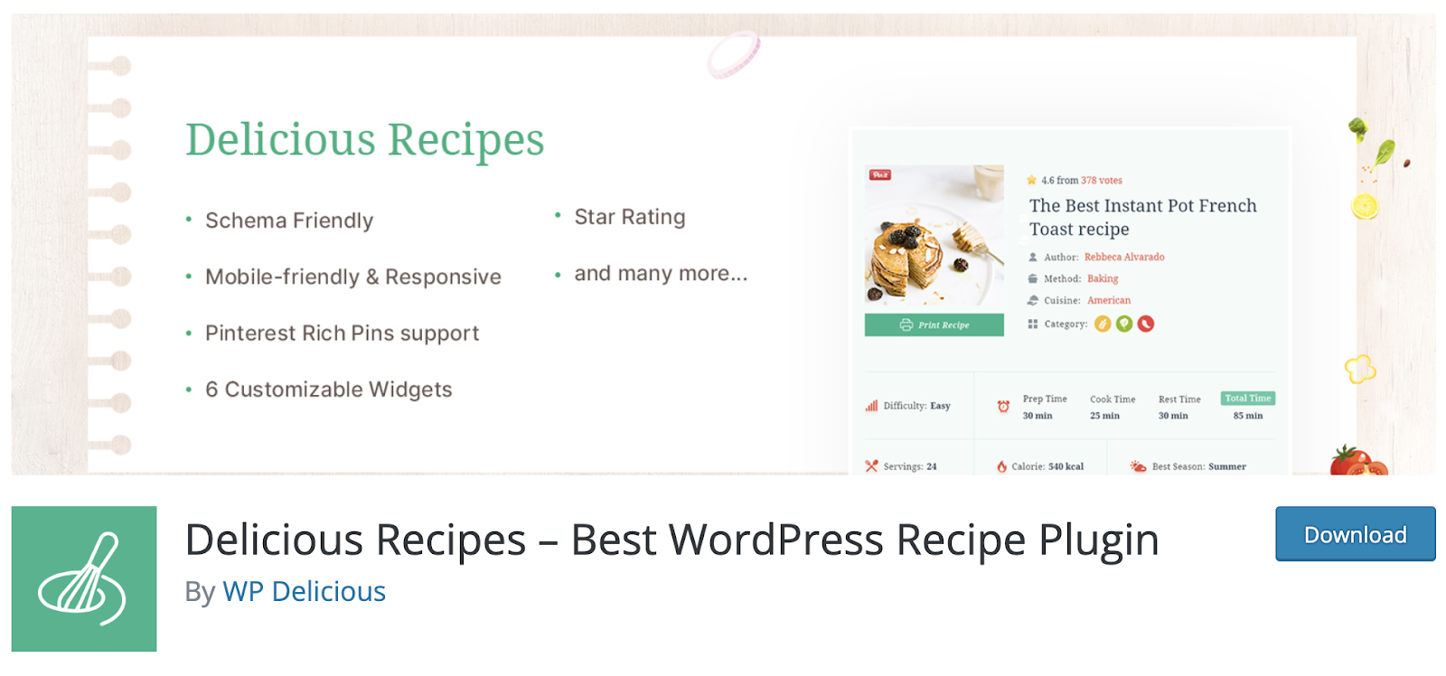 Delicious Recipes Download Screen