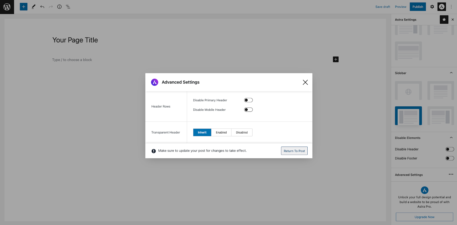 Adjust the Header with Advanced Settings in the Astra WordPress theme