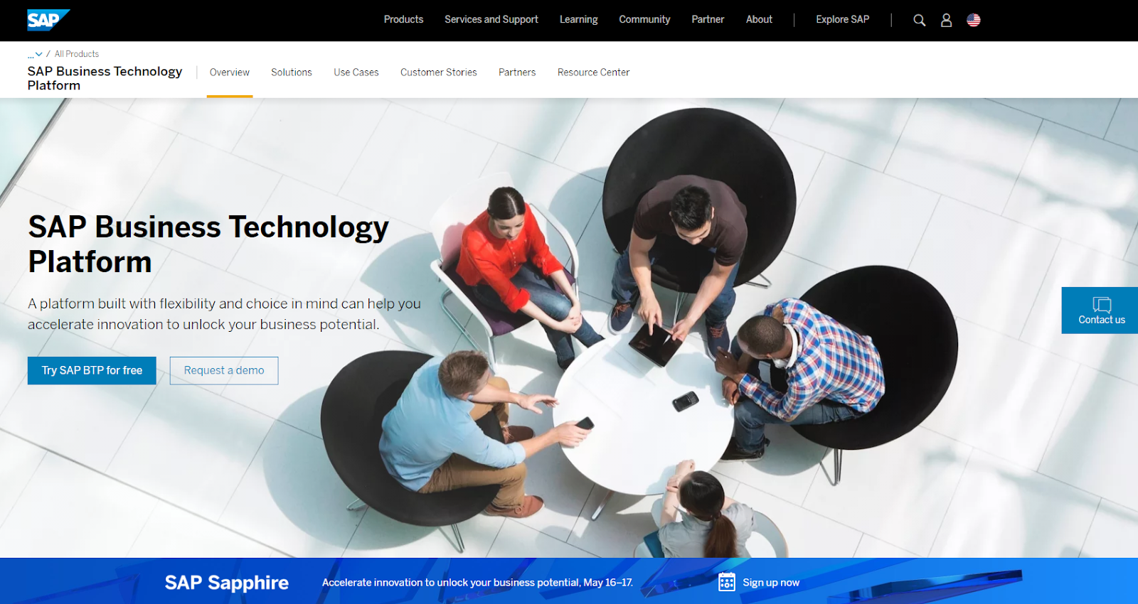 SAP Business Technology Platform homepage