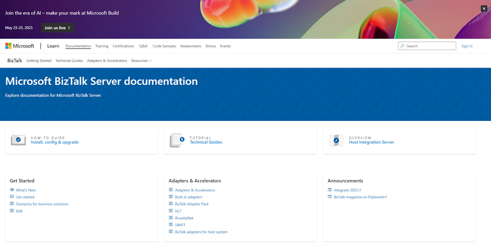 Microsoft BizTalk Server documentation page
