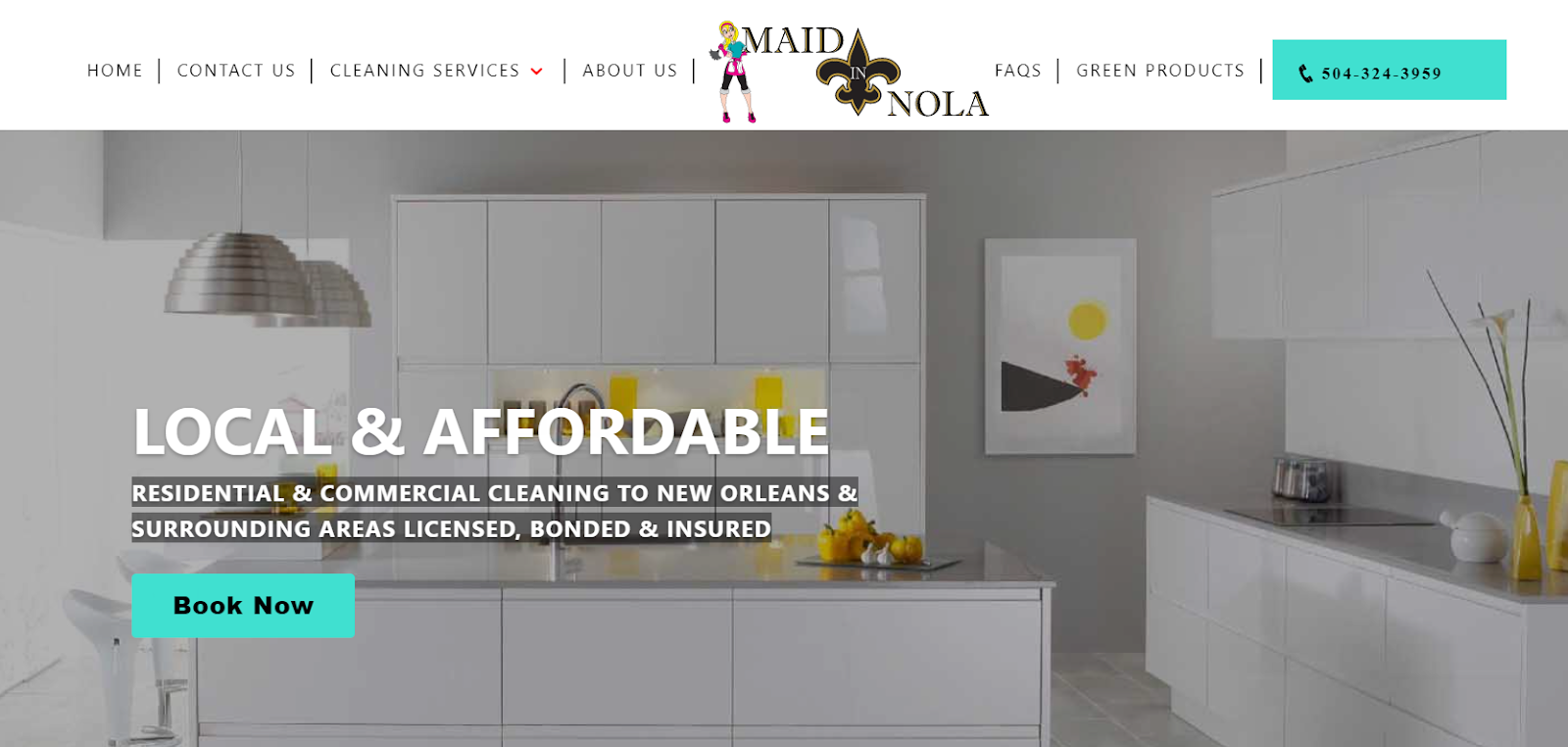 cleaning company website, Maid in Nola