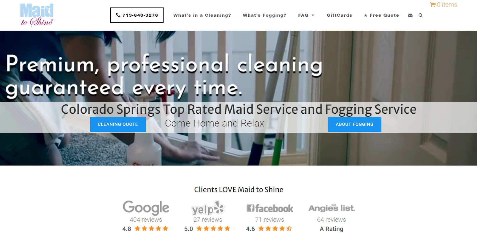 cleaning company websites, Maid to Shine