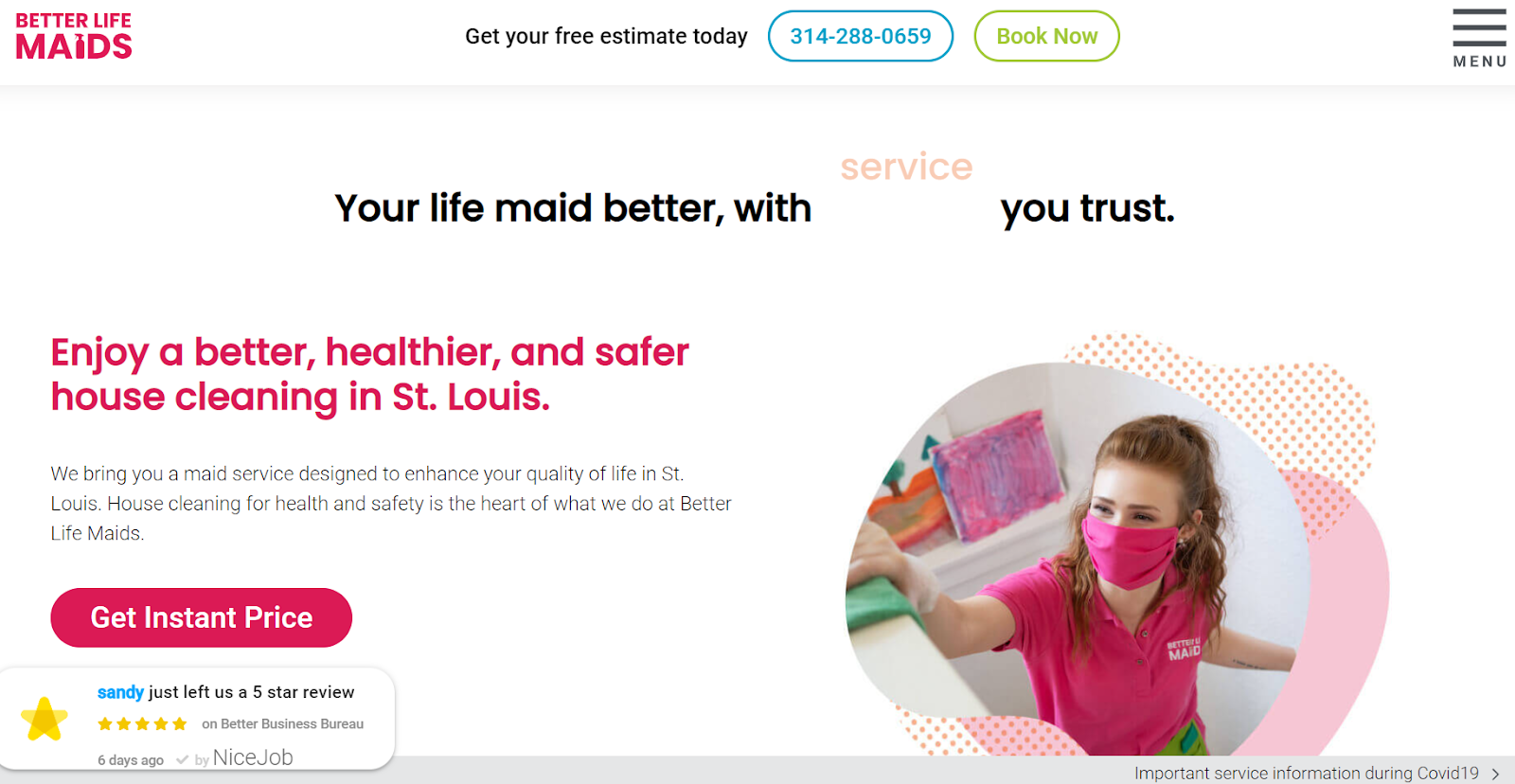 cleaning company websites, Better Life Maids
