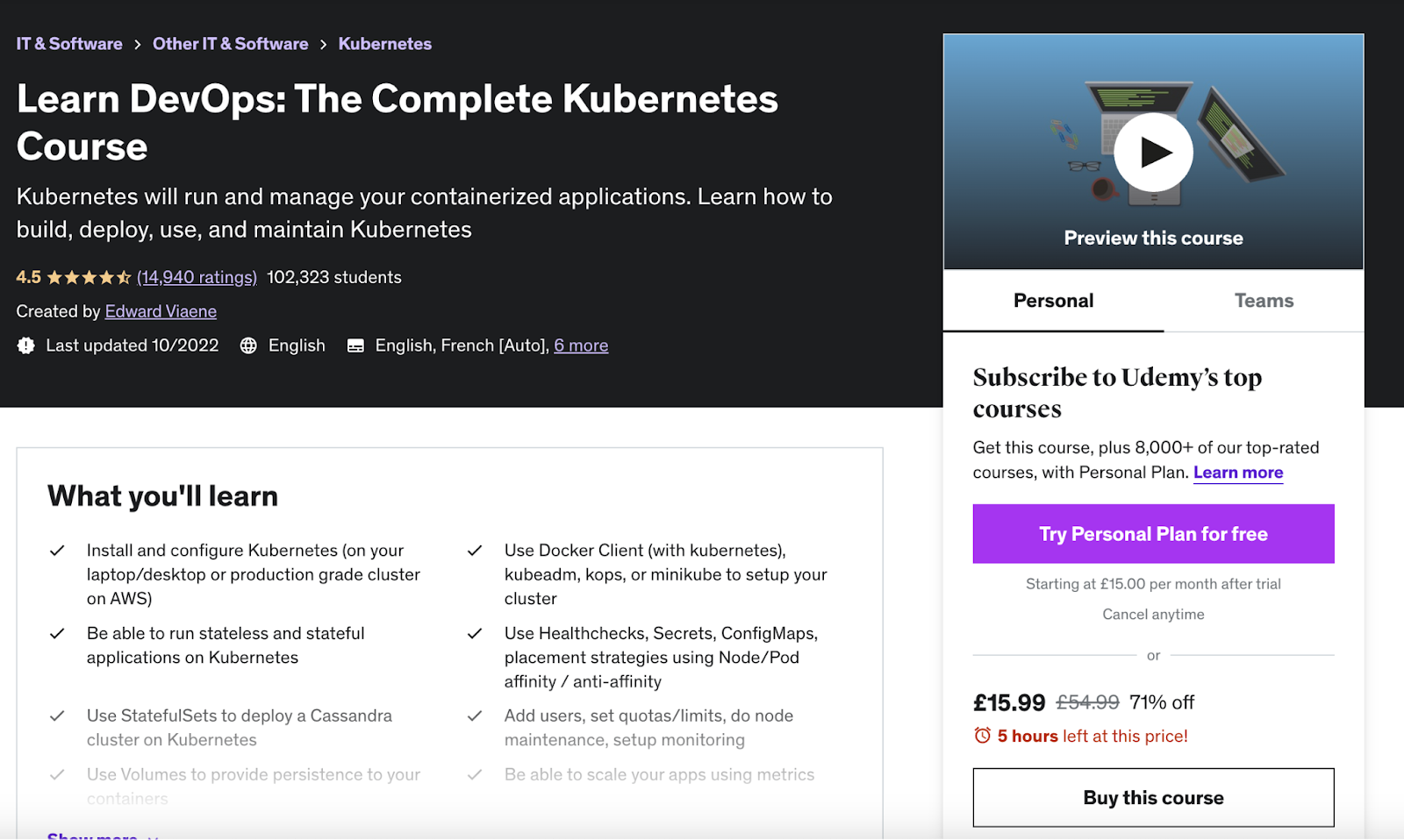 devops courses, Learn DevOps: The Complete Kubernetes Course on Udemy