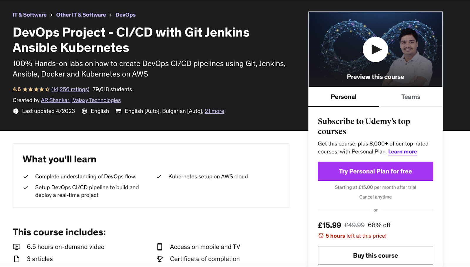 DevOps Project — 2023: CI/CD with Jenkins Ansible Kubernetes course