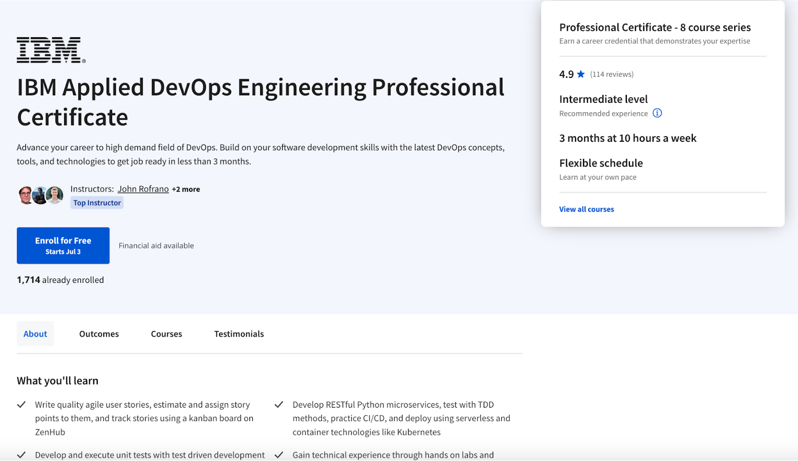 IBM Applied DevOps Engineering Professional Certificate course on Coursera