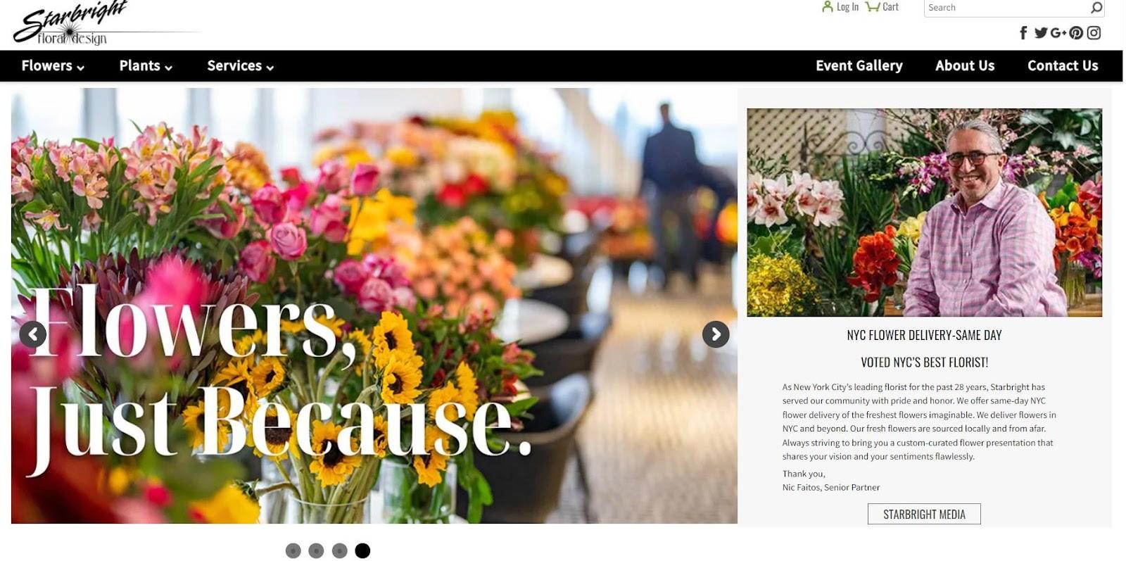 Best florist websites — design example from Starbright Floral Design.