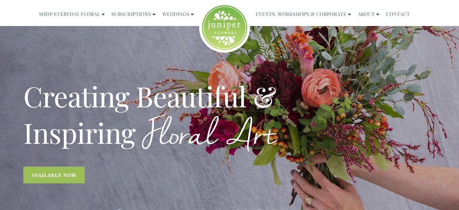Best florist websites — design example from Juniper Flowers.