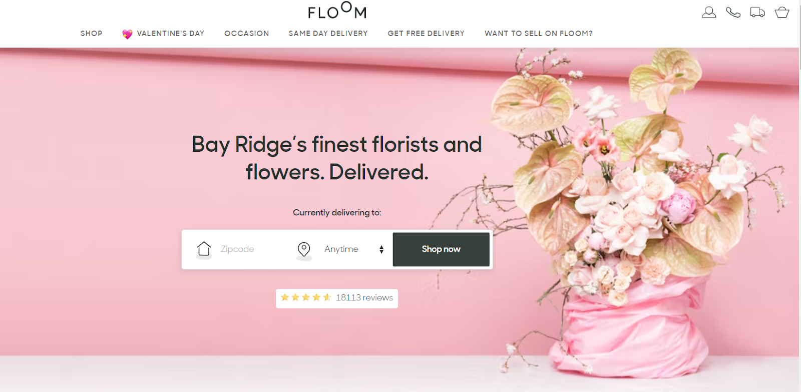 Best florist websites — design example from Floom.