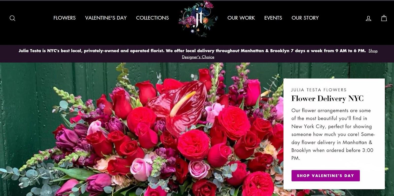 Best florist websites — design example from Julia Testa.
