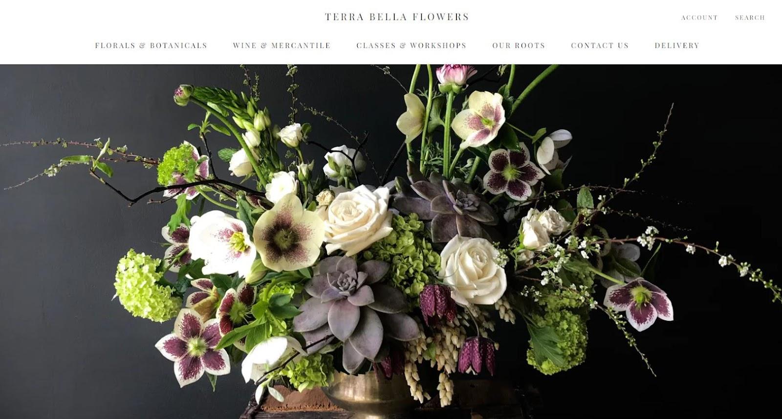 Best florist websites — design example from Terra Bella Flowers.