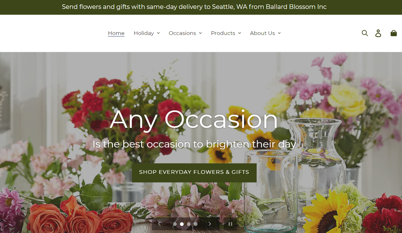 Best florist websites — design example from Ballard Blossom.