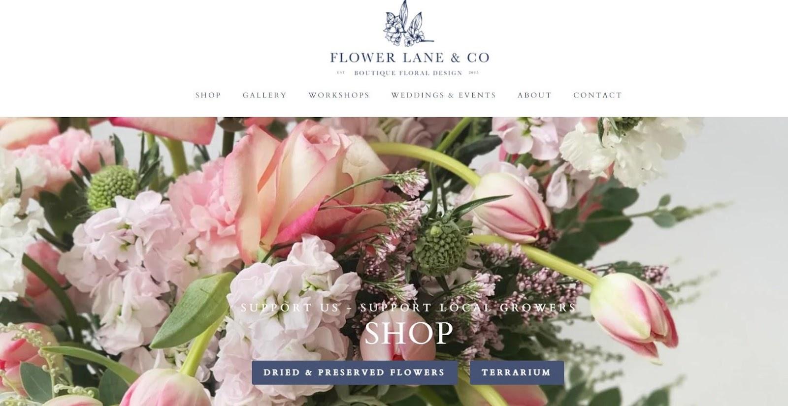 Best florist websites — design example from Flower Lane & Co.