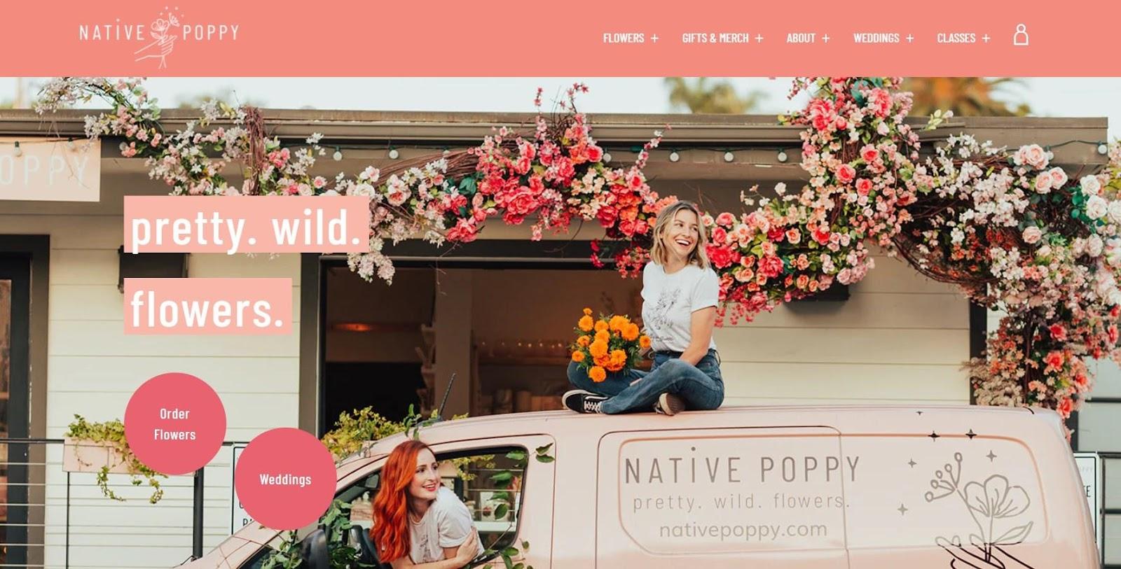 Best florist websites — design example from Native Poppy.