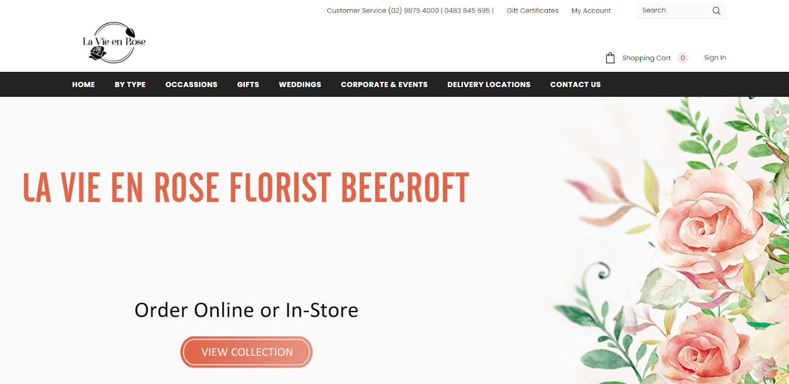 Best florist websites — design example from La Vie en Rose Florist.