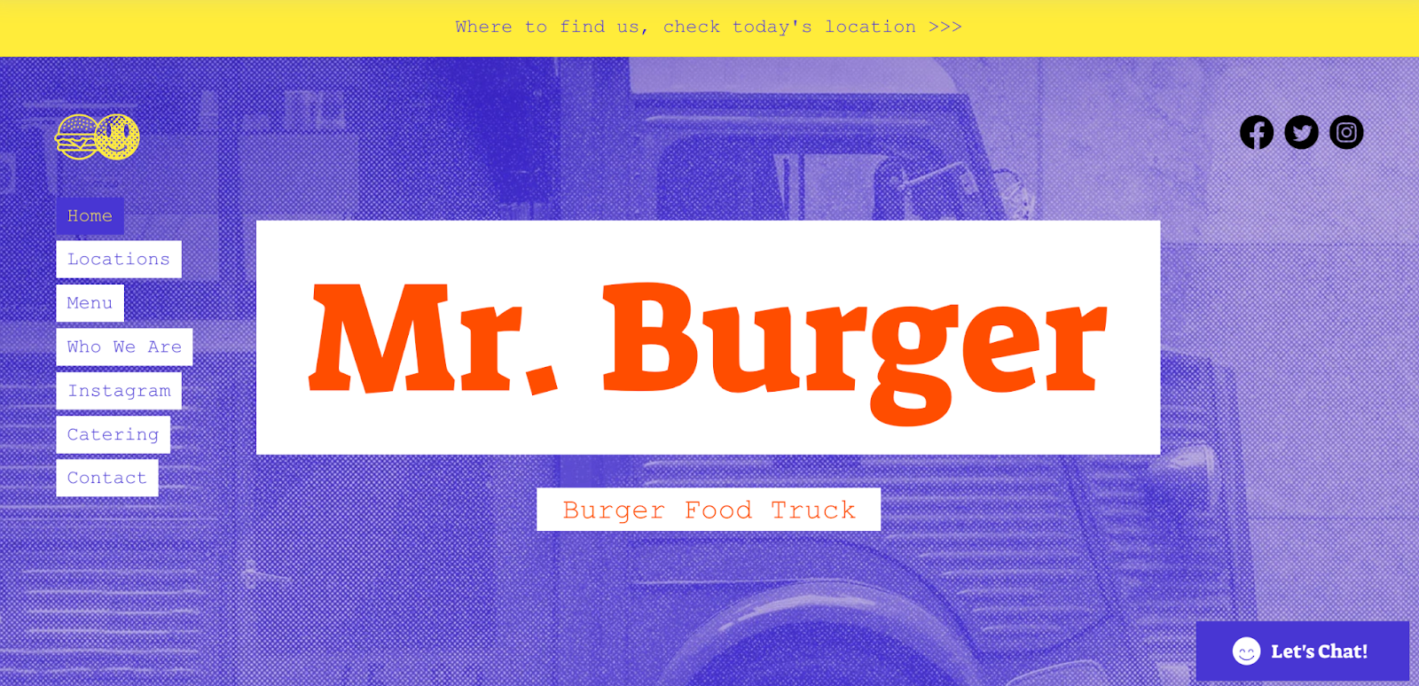 How to make your own food truck website — step 1: Choose the right platform. Example web page from Burger Corner on Wix.