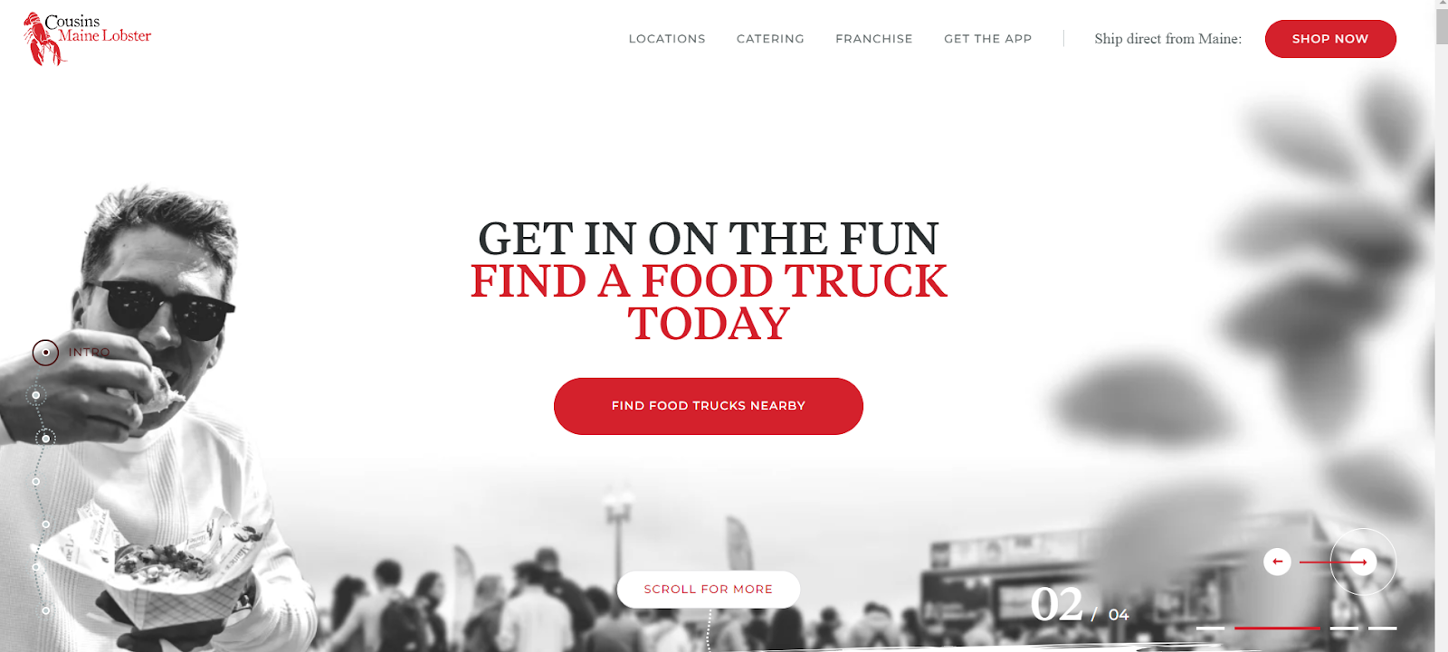 Food truck website design example from Cousins Maine Lobster.