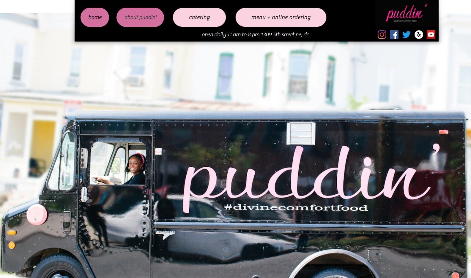 Food truck website design example from Puddin DC.