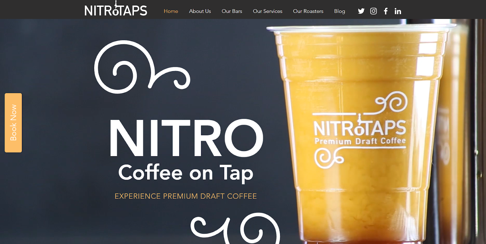 Food truck website design example from Nitro Taps.