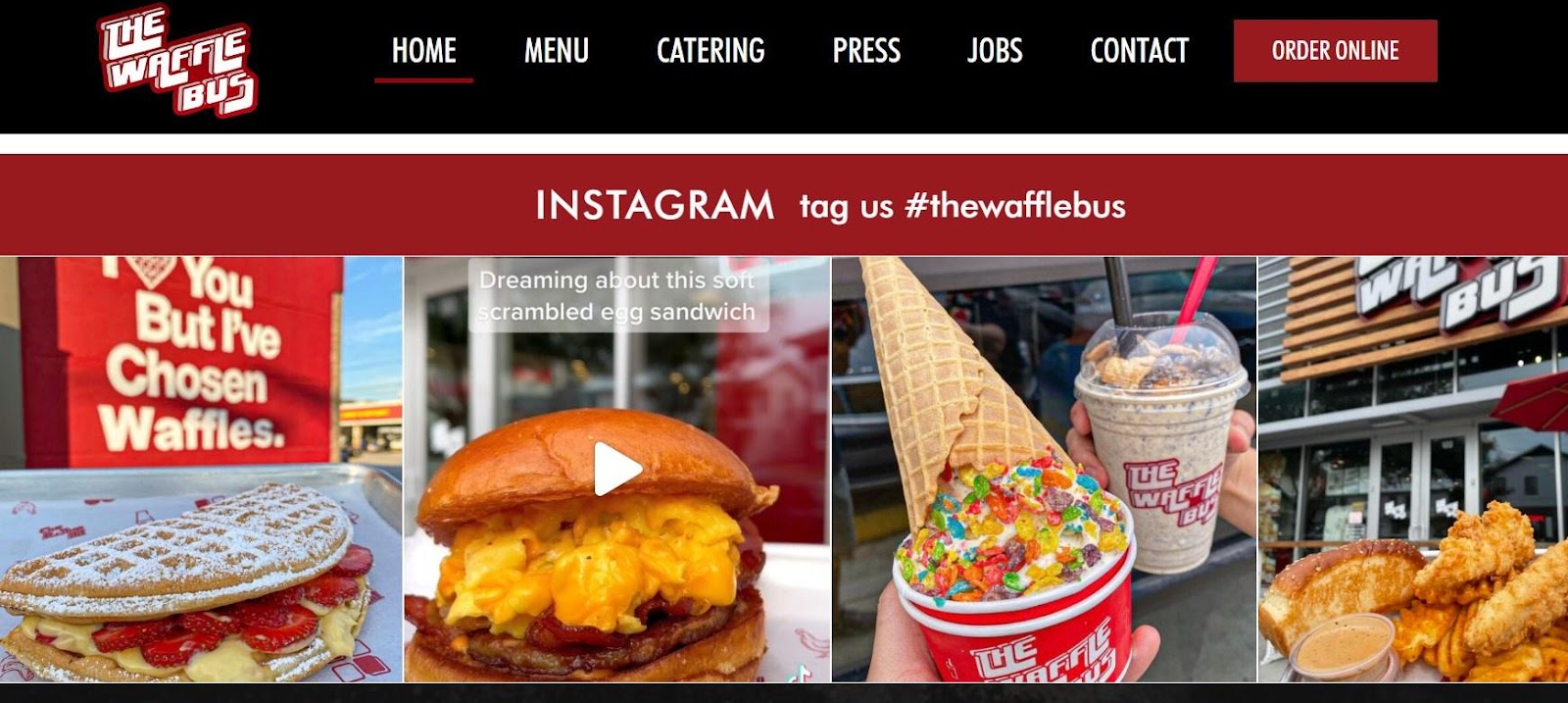 How to make your own food truck website — step 4: Use social media integration. Example web page from the Waffle Bus.