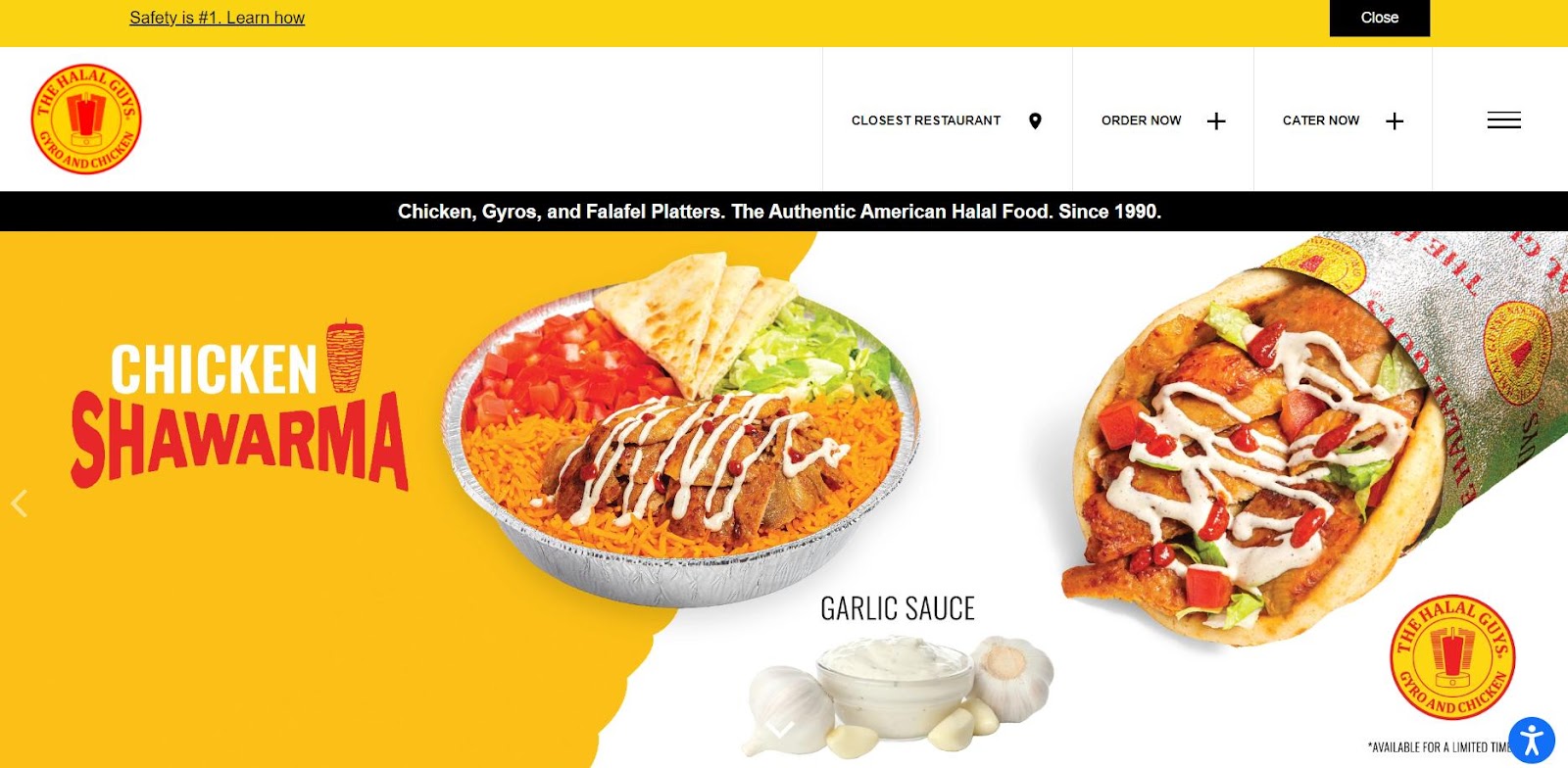 Food truck website design example from the Halal Guys.