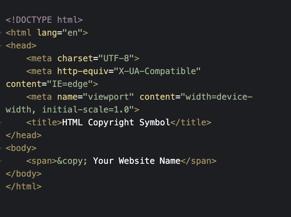 HTML code for copyright symbol in code