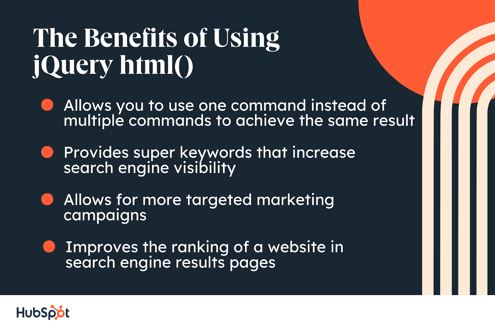 jquery html method benefits, The Benefits of Using jQuery html(). Allows you to use one command instead of multiple commands to achieve the same result. Provides super keywords that increase search engine visibility. Allows for more targeted marketing campaigns. Improves the ranking of a website in search engine results pages.