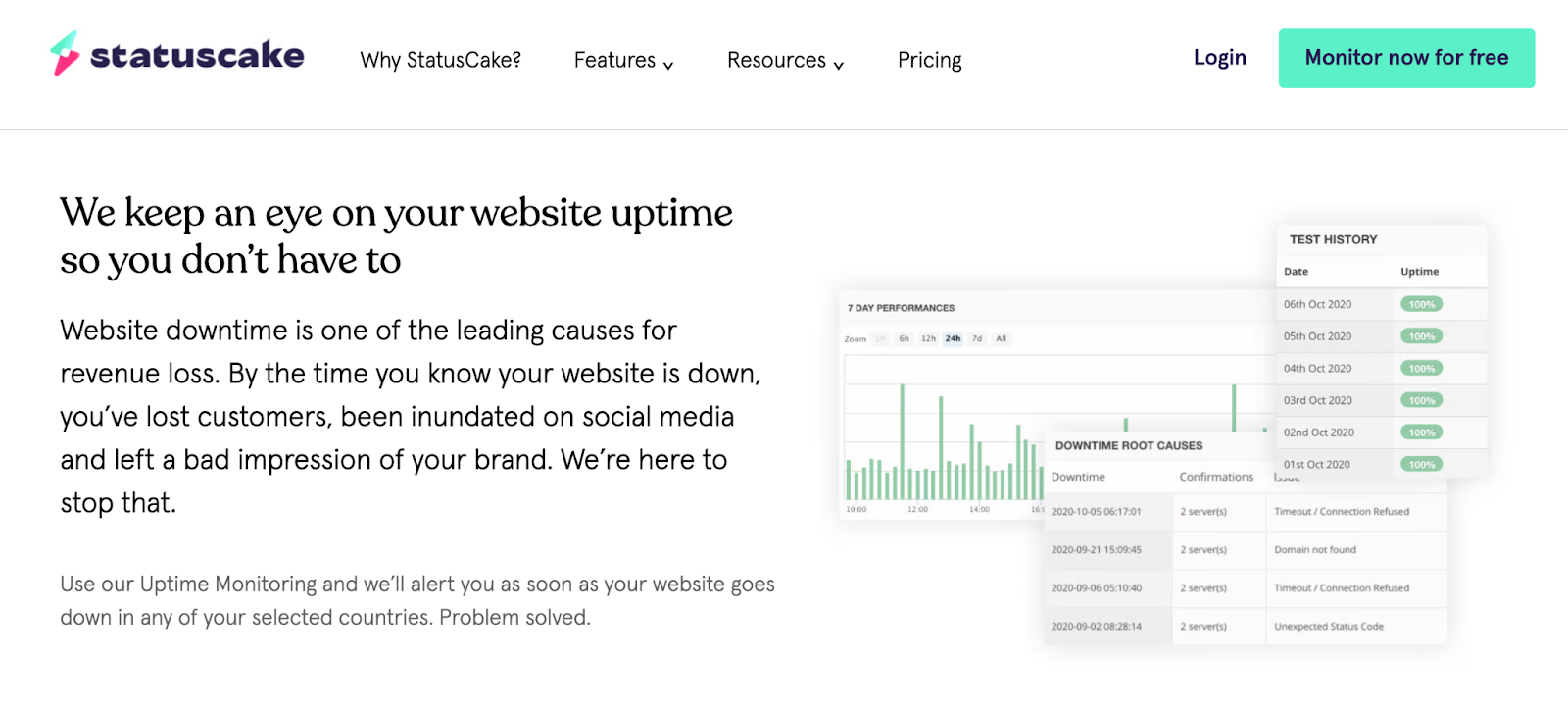 monitor uptime of website, statuscake