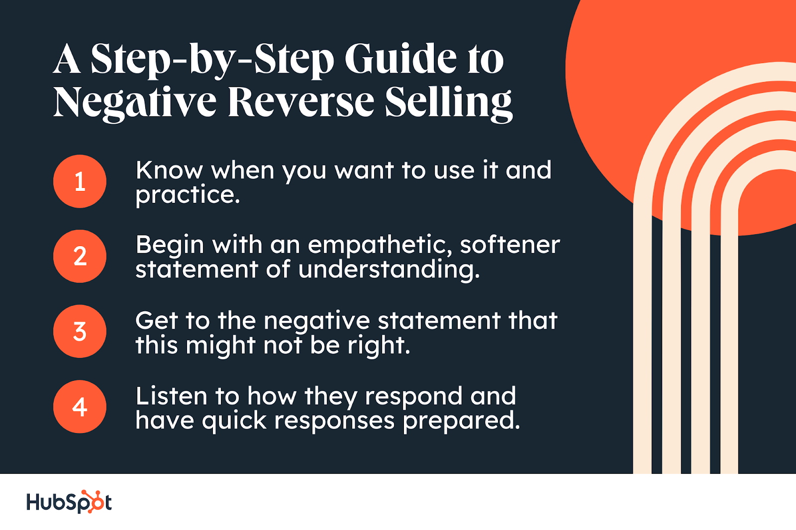 A Step-by-Step Guide to Negative Reverse Selling. Know when you want to use it and practice. Begin with an empathetic, softener statement of understanding. Get to the negative statement that this might not be right. Listen to how they respond and have quick responses prepared.