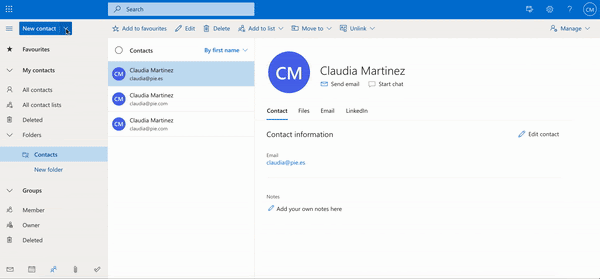 manage Outlook contacts; a contact list in outlook