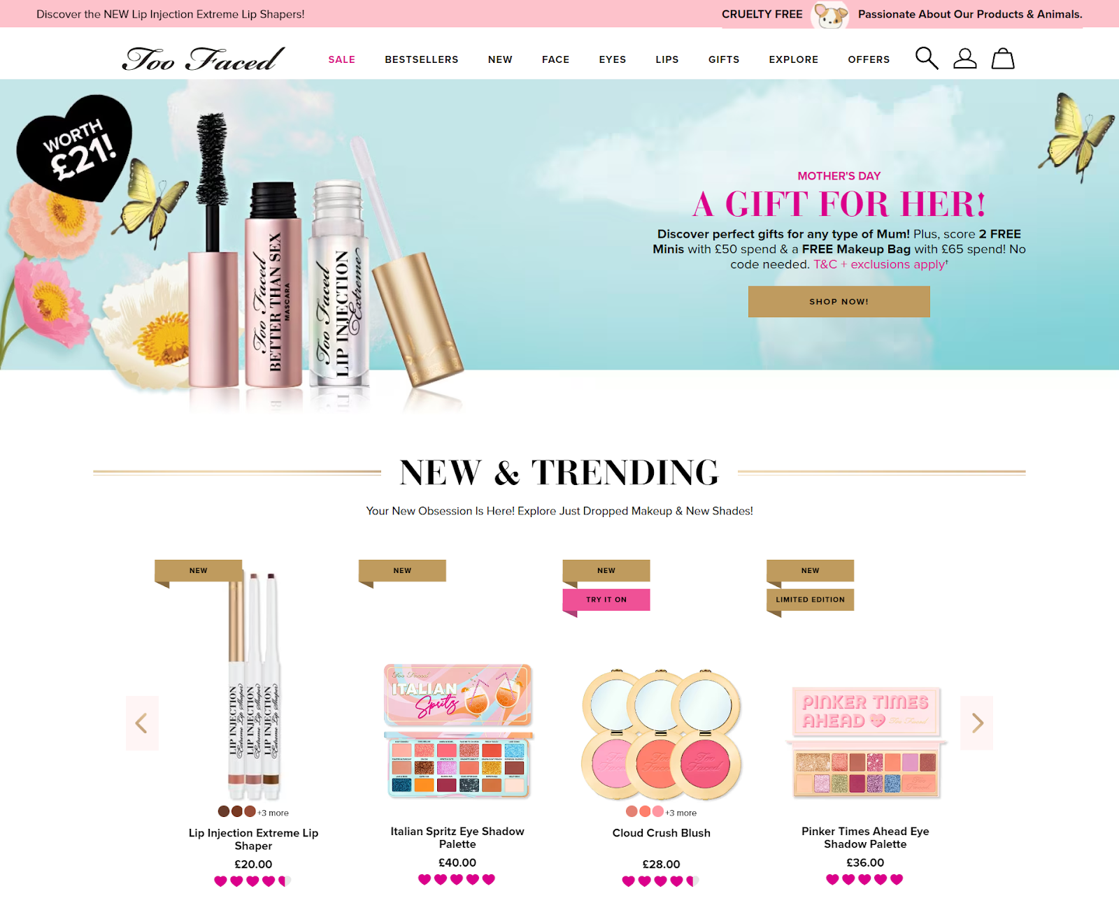 Too Faced utilizes a soft pink to represent a womanly feel.