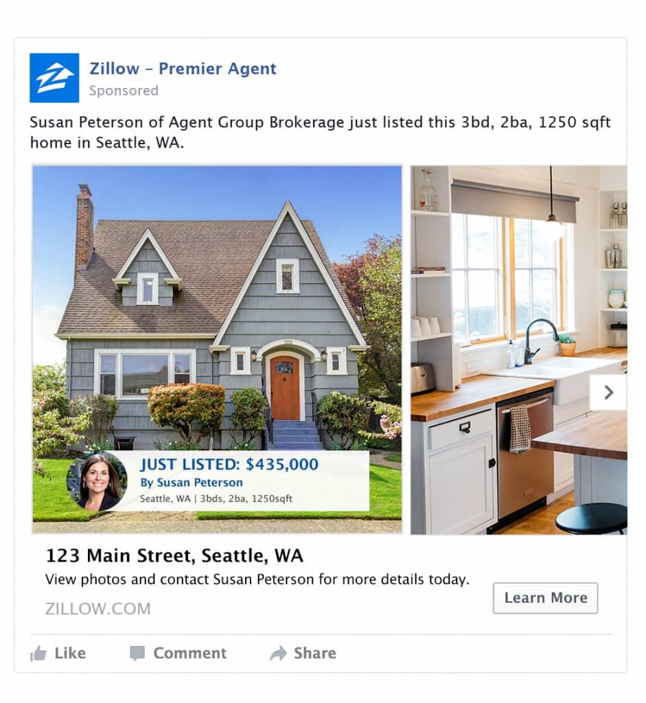 example of an effective Facebook ad for Zillow