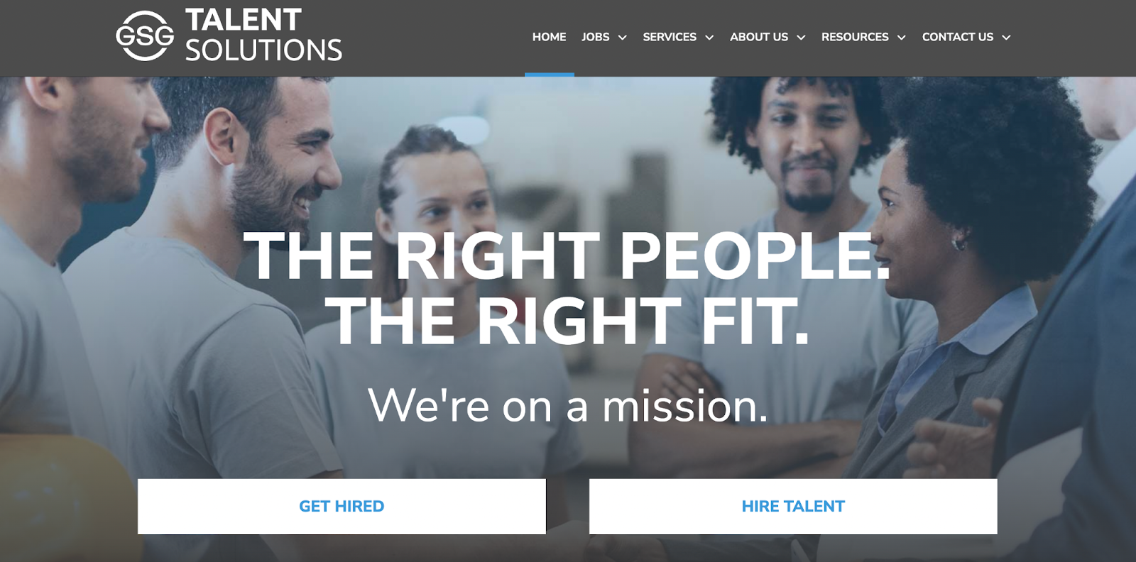 The homepage website design for GSG Talent Solutions, a recruitment firm.