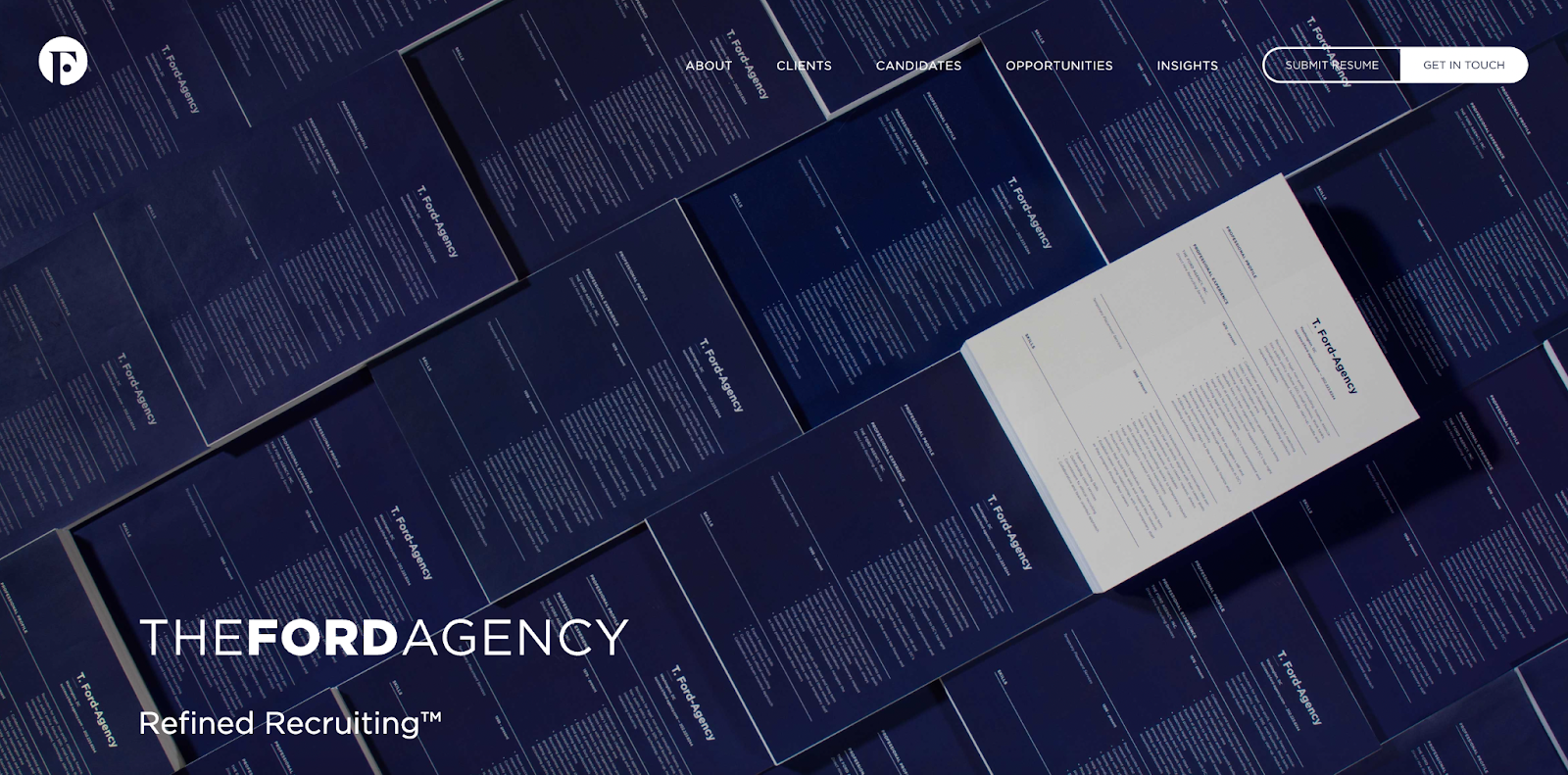 The website homepage for The Ford Agency, a recruitment firm.