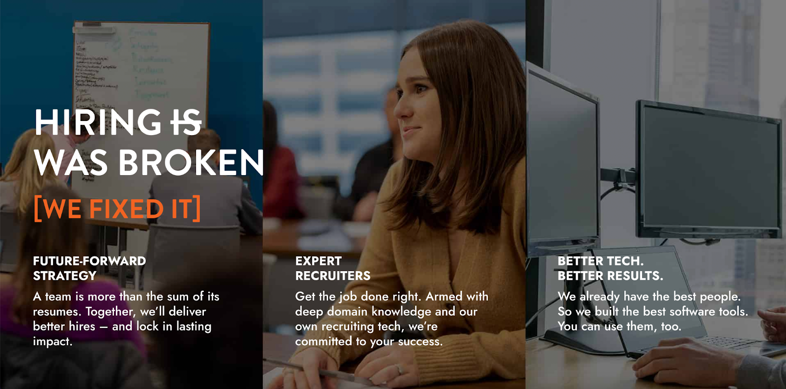 The homepage for Hirewell is an example of a recruitment website design.