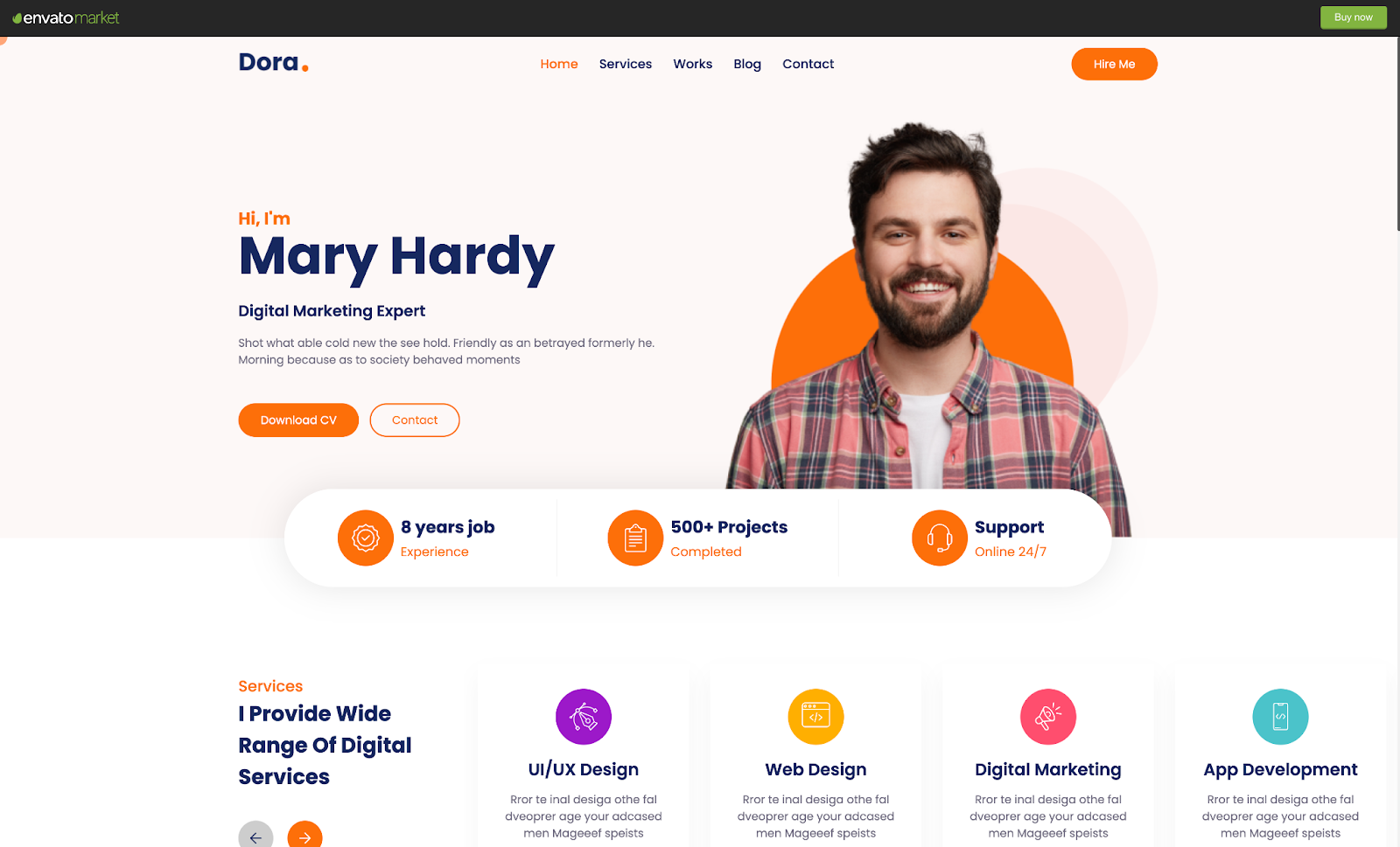 Get Dora, a brightly-colored responsive Website template for your next personal site