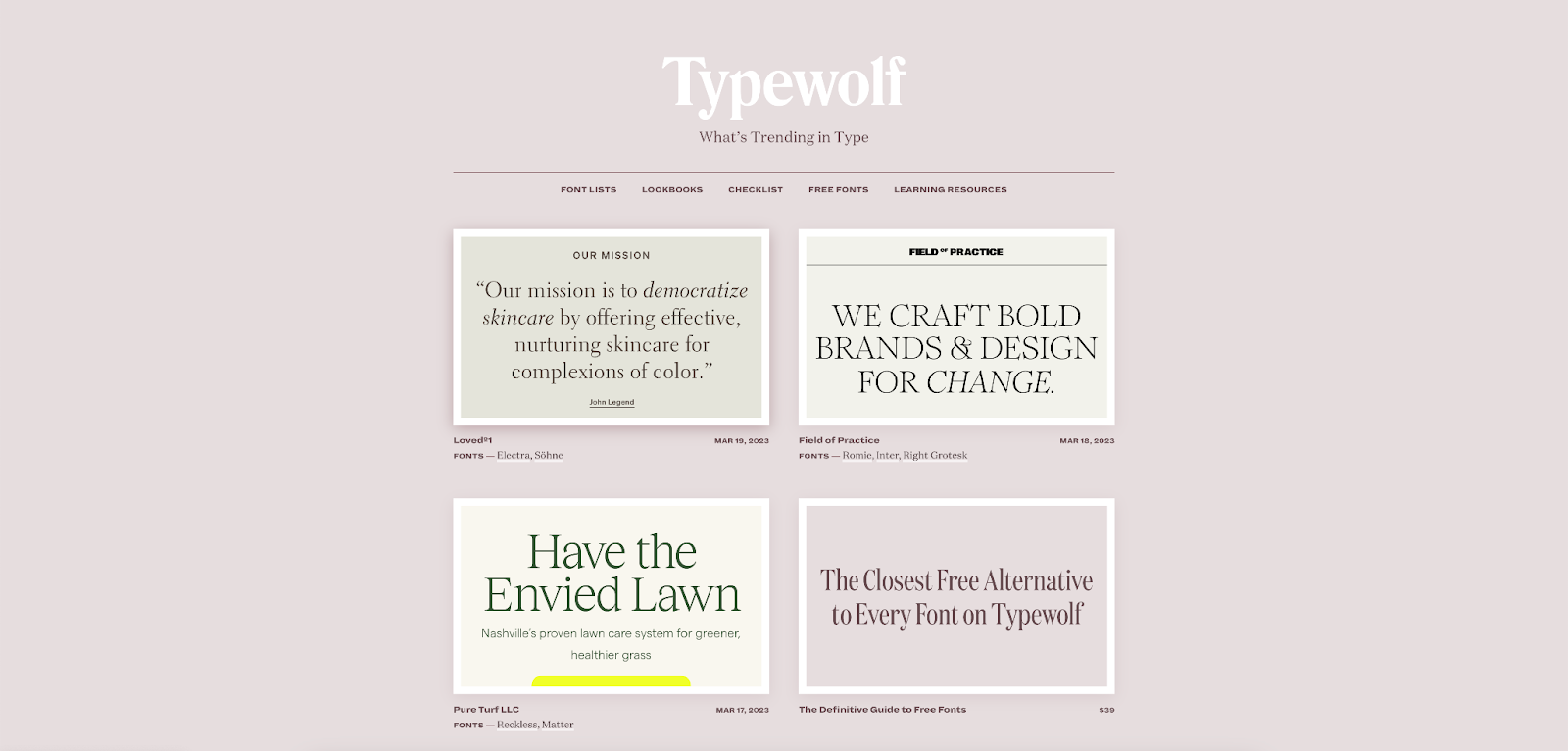 The Typewolf website features bold typography, a muted color palette for your retro website design inspiration