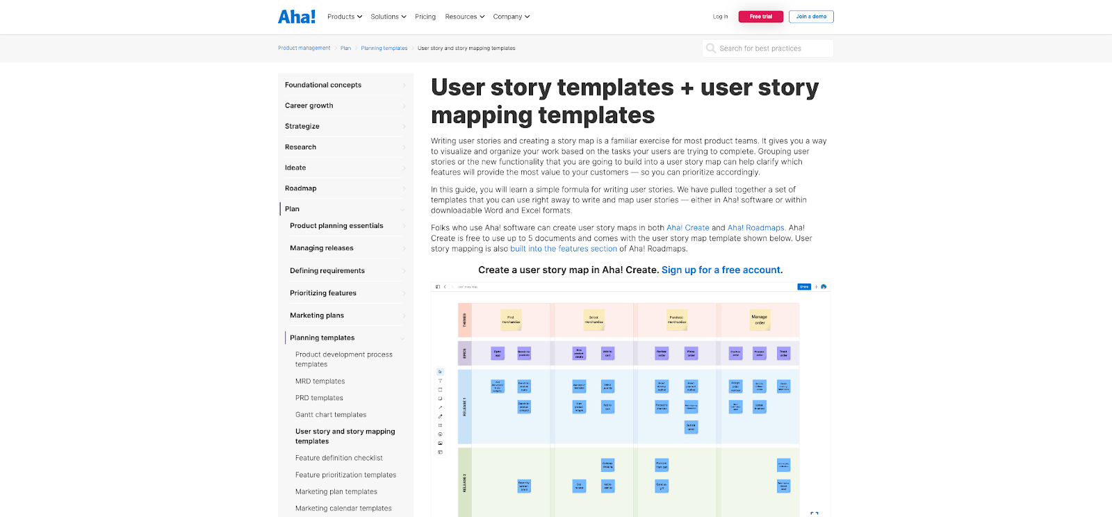 Find user story templates from the Aha.io product management software team