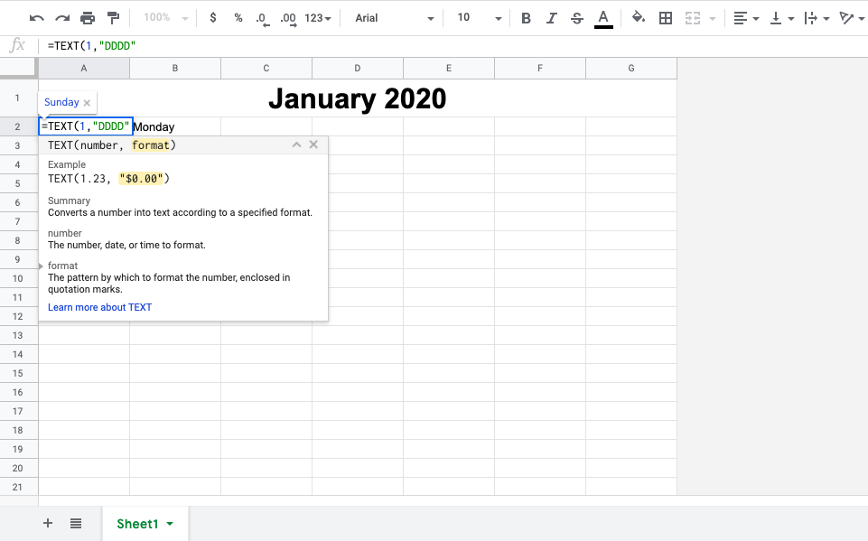 Filling in the days of the week in Google Sheets